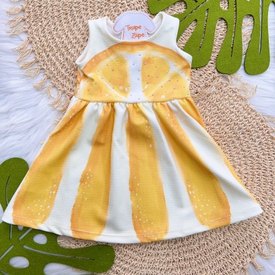 Vestido Laranjinha com Strass - Off White e Amarelo